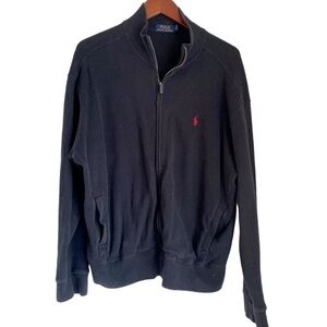 POLO RALPH LAUREN SWEATER ZIP FRONT COTTON RED PONY RIBBED LARGE POCKETS.